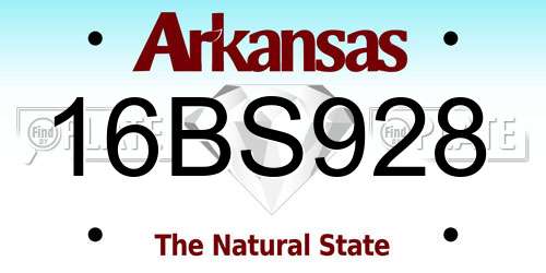 16BS928 Arkansas License Plate
