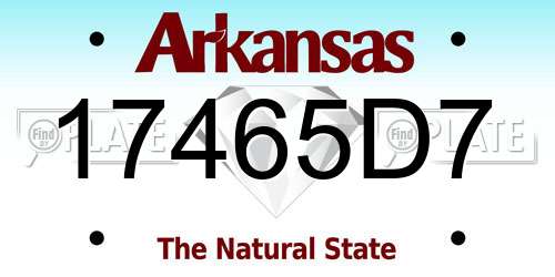 17465D7 Arkansas License Plate