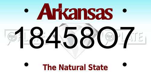18458O7 Arkansas License Plate