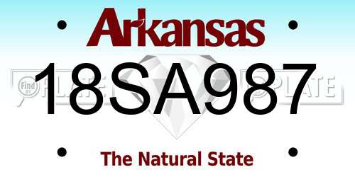 18SA987 Arkansas License Plate