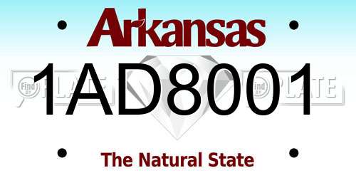 1AD8001 Arkansas License Plate