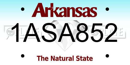 1ASA852 Arkansas License Plate