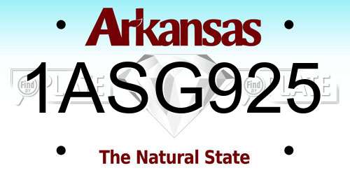 1ASG925 Arkansas License Plate