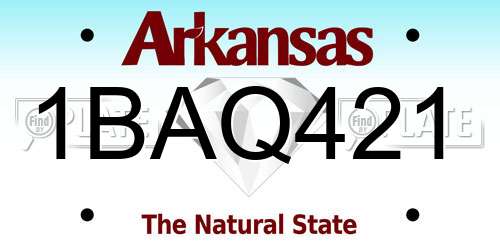 1BAQ421 Arkansas License Plate