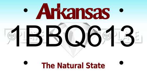 1BBQ613 Arkansas License Plate