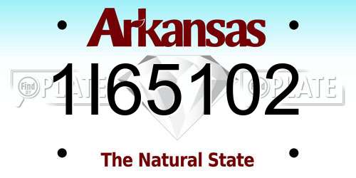 1I65102 Arkansas License Plate