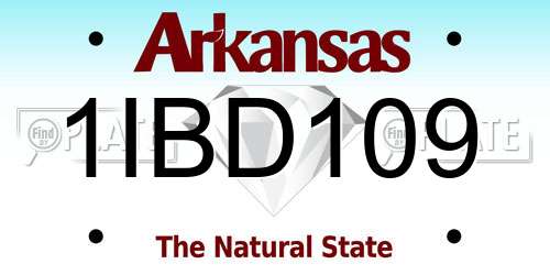 1IBD109 Arkansas License Plate