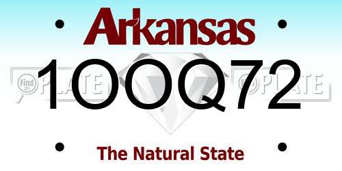 1OOQ72 Arkansas License Plate