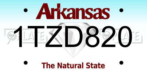 1TZD820 Arkansas License Plate
