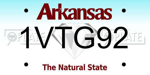 1VTG92 Arkansas License Plate