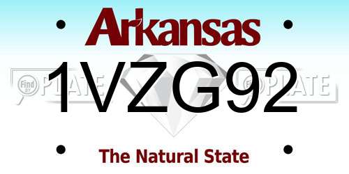 1VZG92 Arkansas License Plate
