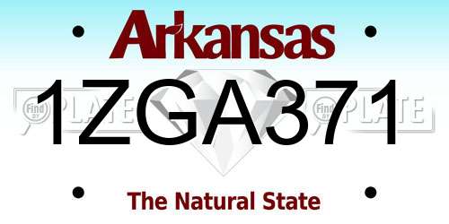 1ZGA371 Arkansas License Plate