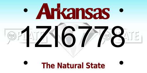 1ZI6778 Arkansas License Plate