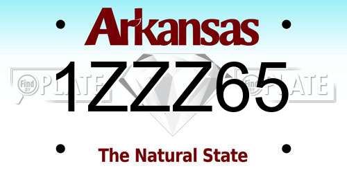 1ZZZ65 Arkansas License Plate