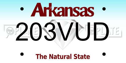 203VUD Arkansas License Plate