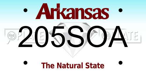 205SOA Arkansas License Plate