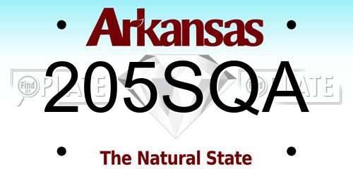 205SQA Arkansas License Plate