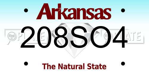 208SO4 Arkansas License Plate