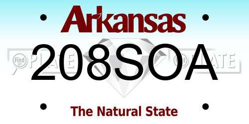 208SOA Arkansas License Plate