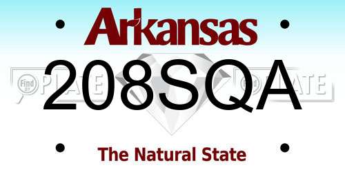 208SQA Arkansas License Plate