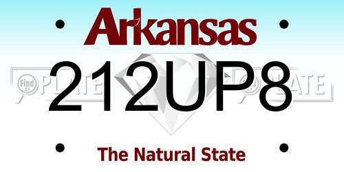 212UP8 Arkansas License Plate
