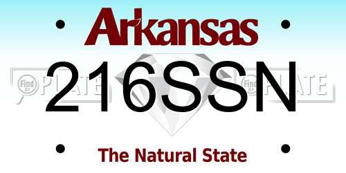 216SSN Arkansas License Plate