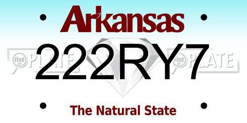 222RY7 Arkansas License Plate