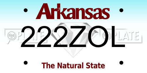 222ZOL Arkansas License Plate
