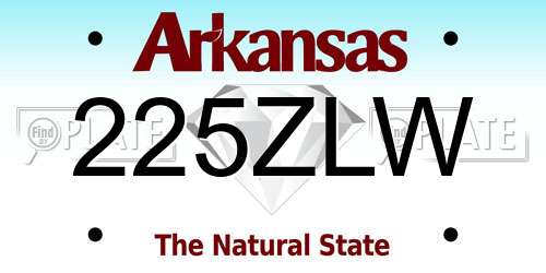 225ZLW Arkansas License Plate