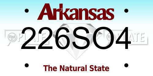 226SO4 Arkansas License Plate