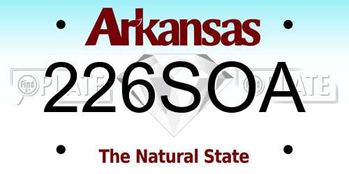 226SOA Arkansas License Plate