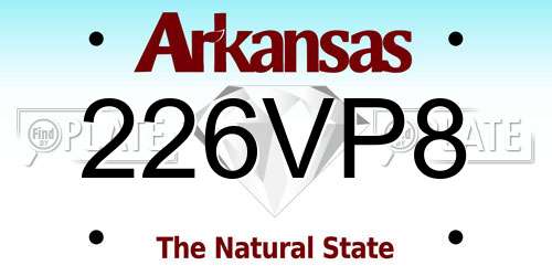 226VP8 Arkansas License Plate