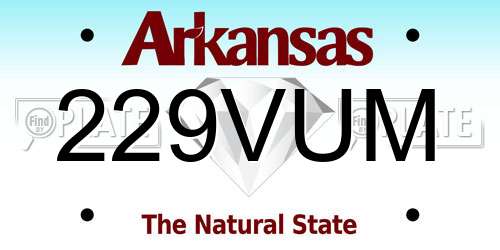 229VUM Arkansas License Plate