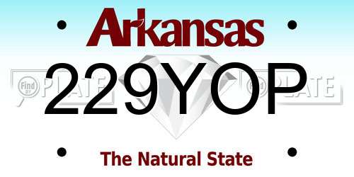 229YOP Arkansas License Plate