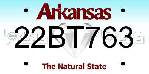 22BT763 Arkansas License Plate