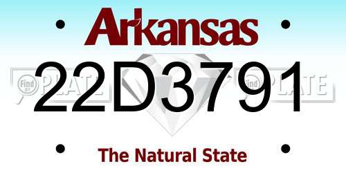 22D3791 Arkansas License Plate