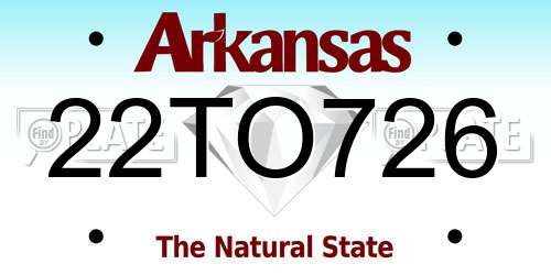 22TO726 Arkansas License Plate