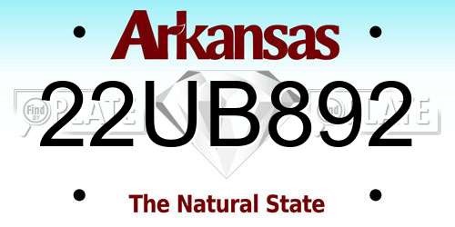 22UB892 Arkansas License Plate
