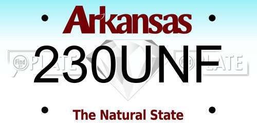 230UNF Arkansas License Plate