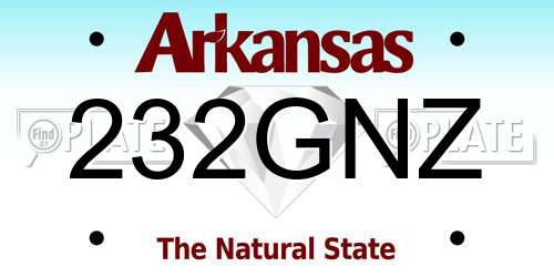 232GNZ Arkansas License Plate