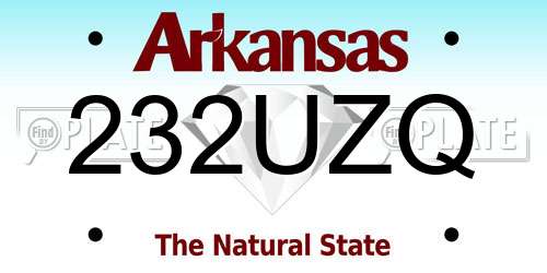 232UZQ Arkansas License Plate