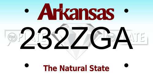 232ZGA Arkansas License Plate