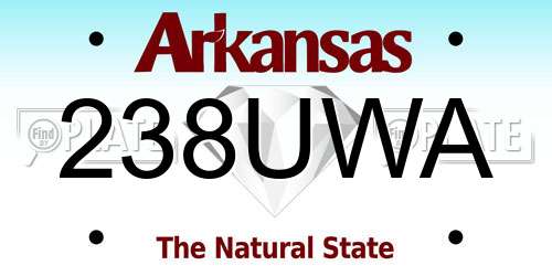 238UWA Arkansas License Plate