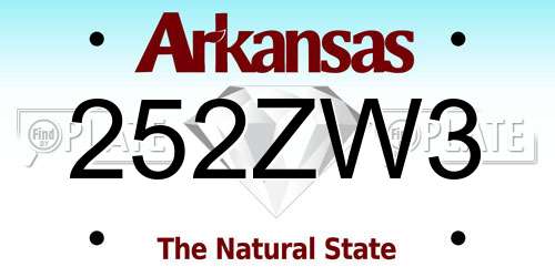 252ZW3 Arkansas License Plate