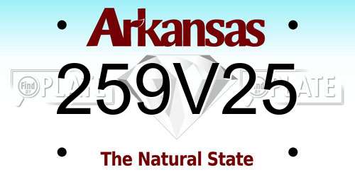 259V25 Arkansas License Plate