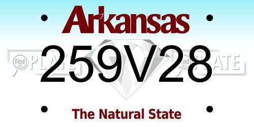 259V28 Arkansas License Plate