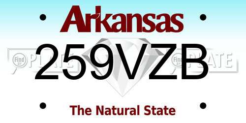 259VZB Arkansas License Plate