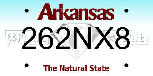 262NX8 Arkansas License Plate