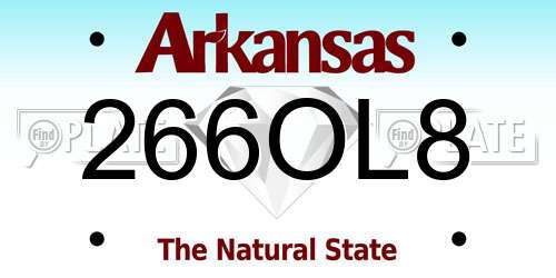 266OL8 Arkansas License Plate