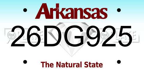 26DG925 Arkansas License Plate